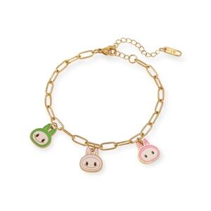 Labubu Inspired 14K Gold  Theme Heads Paper Clip Link Charm Bracelet No Fade